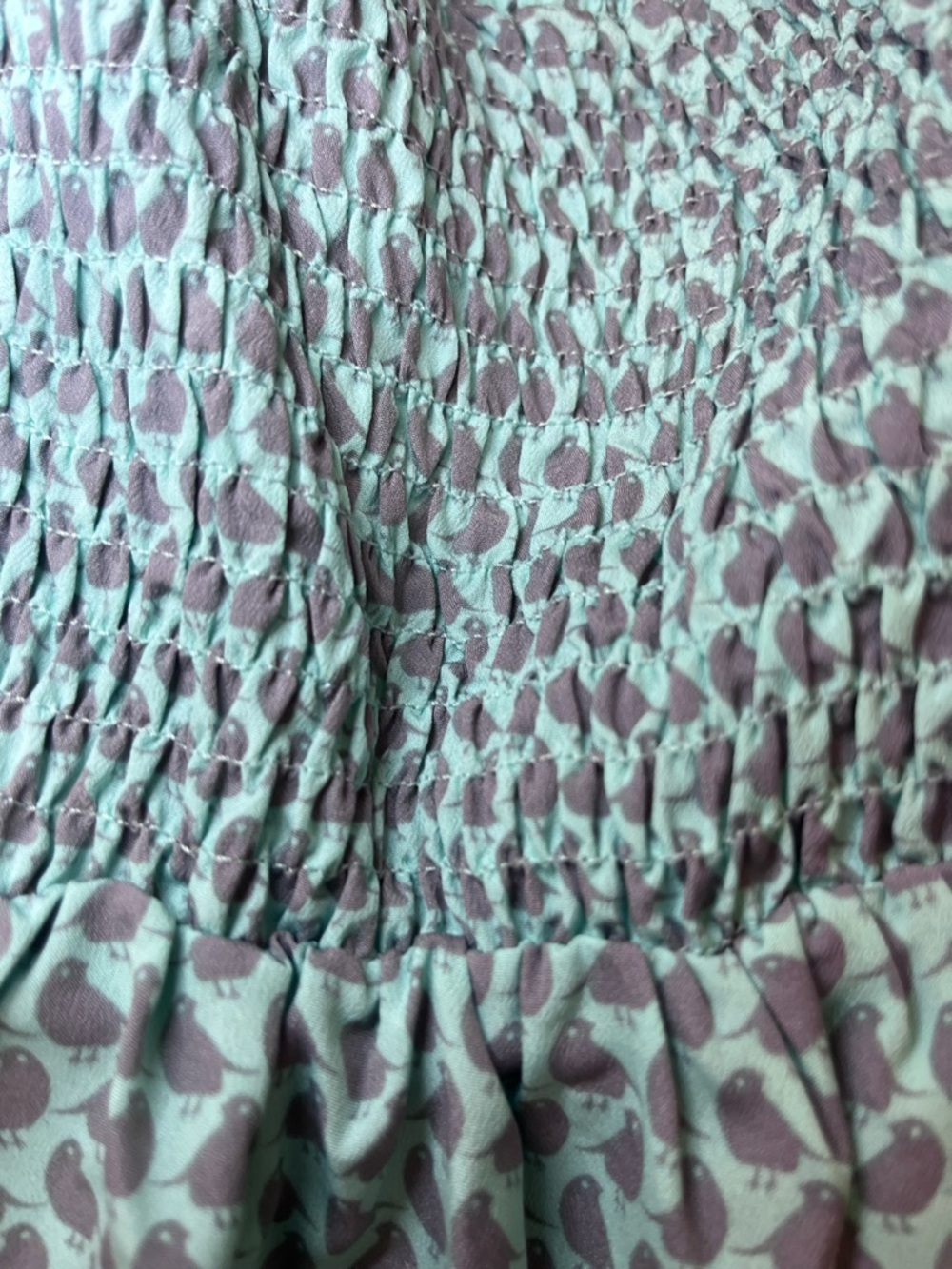 Bird Print Dress by Hot & Delicious - Light Teal w Ruffles - Sz Med - Picture 7 of 8